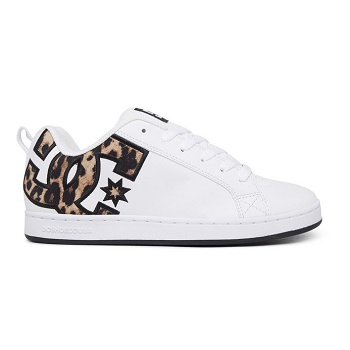 DC Court Graffik Biele / Leopard - Damske Skate Topanky